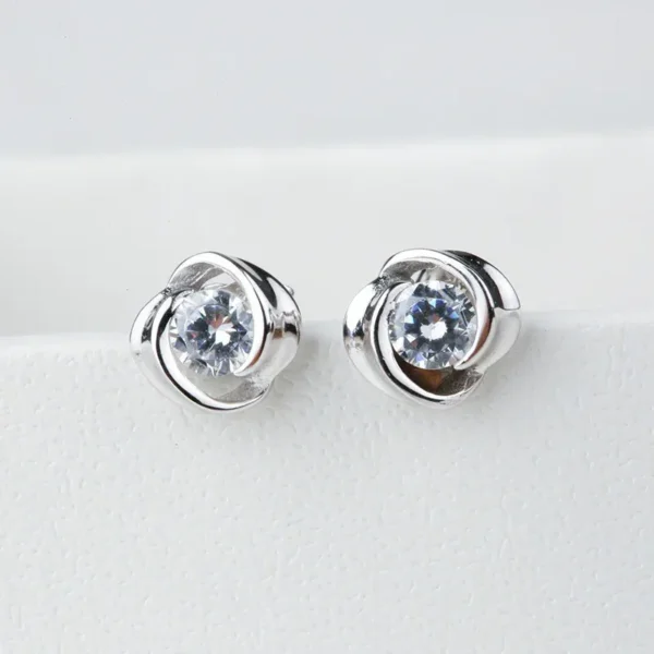 Classic Solitaire Earrings with Swirl Design - Image 4
