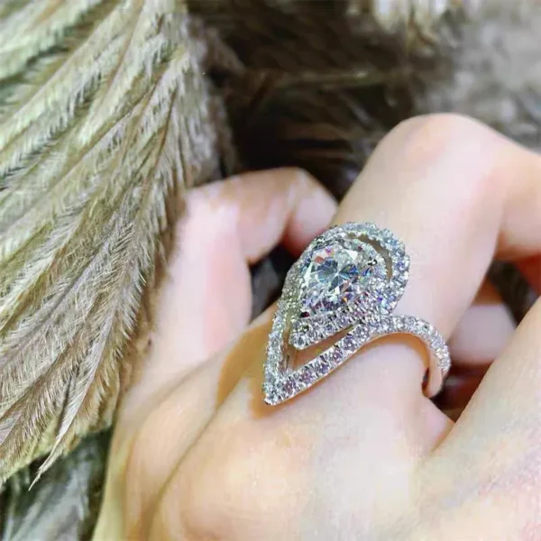 Adjustable Pear Cut Princess Ring – 2 Carat Tear Drop Solitaire in 925 Sterling Silver - Image 3