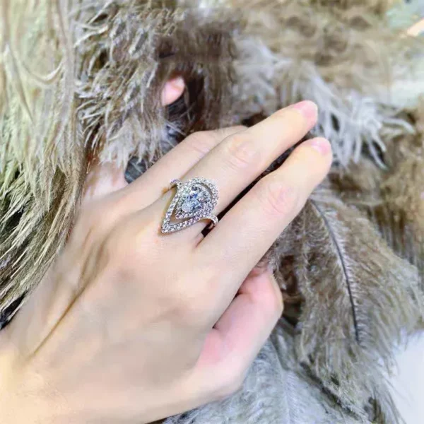 Adjustable Pear Cut Princess Ring – 2 Carat Tear Drop Solitaire in 925 Sterling Silver - Image 2