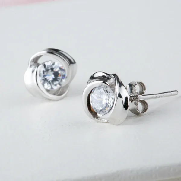 Classic Solitaire Earrings with Swirl Design - Image 3