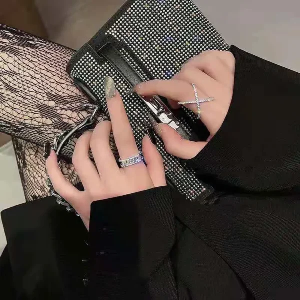 Adjustable Cross Ring with Sparkling Studs - Image 2