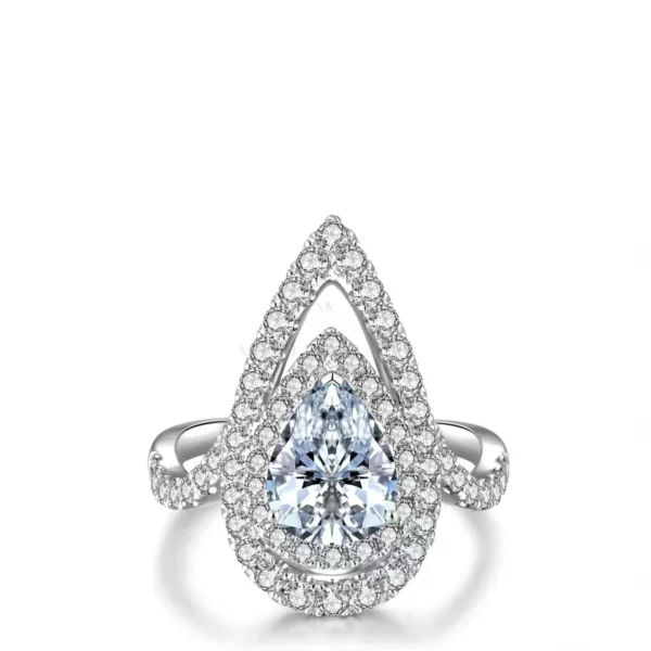 Adjustable Pear Cut Princess Ring – 2 Carat Tear Drop Solitaire in 925 Sterling Silver