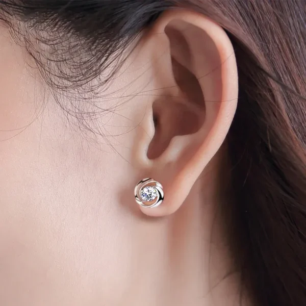 Classic Solitaire Earrings with Swirl Design - Image 2