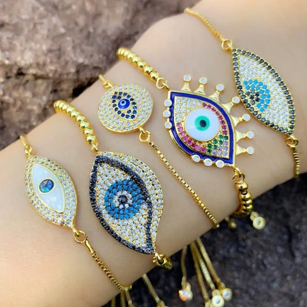 The Big Evil Eye Bracelet – 24K Gold Plated Protection Jewelry with Swarovski Elements