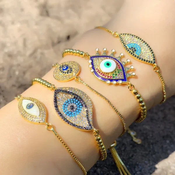 The Big Evil Eye Bracelet – 24K Gold Plated Protection Jewelry with Swarovski Elements