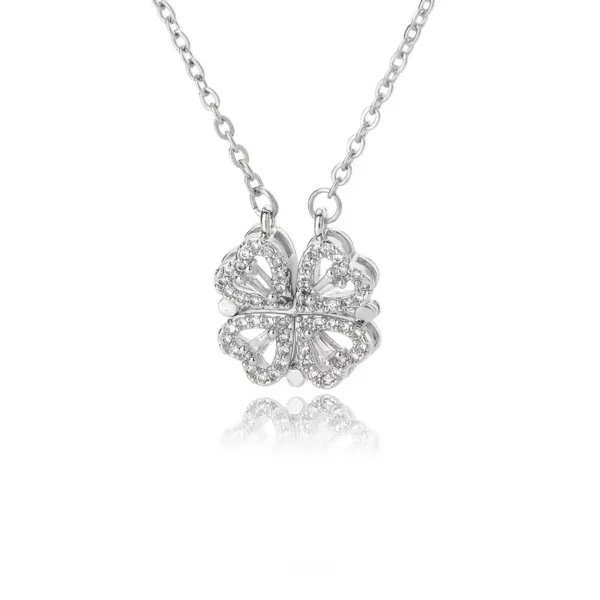 Magnetic Clover Heart Pendant Necklace – 4-Piece Zircon Set - Image 2