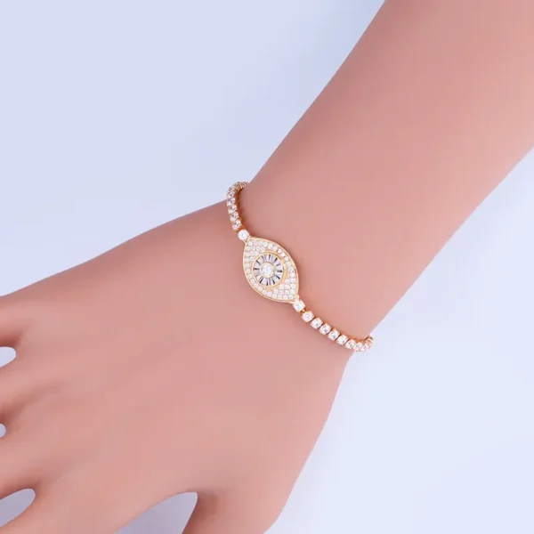Studded Evil Eye Bracelet – 24K Gold Plated Spiritual Charm with Swarovski Elements - Image 3