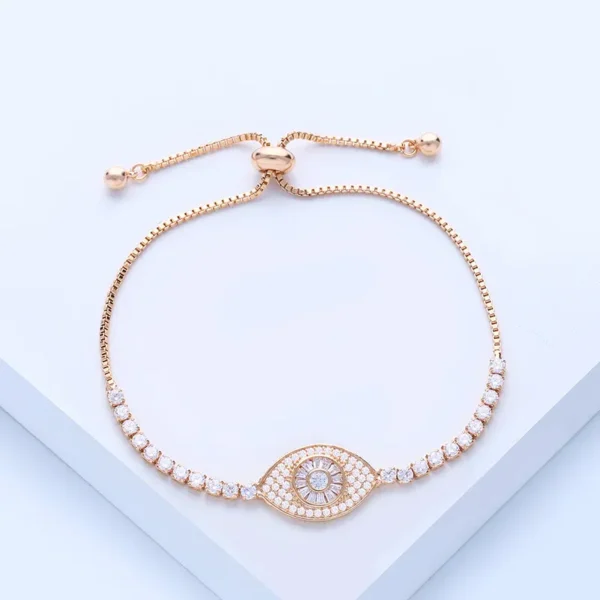 Studded Evil Eye Bracelet – 24K Gold Plated Spiritual Charm with Swarovski Elements