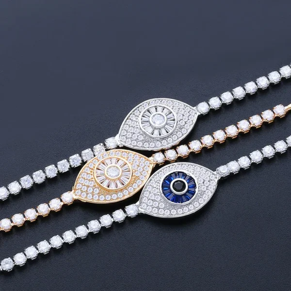 Studded Evil Eye Bracelet – 24K Gold Plated Spiritual Charm with Swarovski Elements