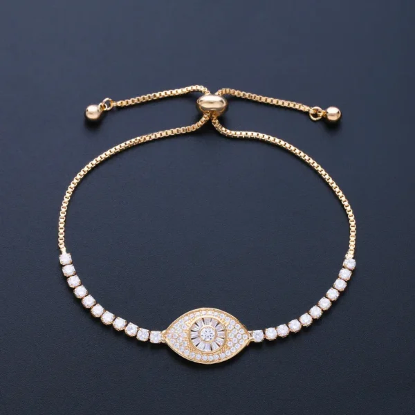 Studded Evil Eye Bracelet – 24K Gold Plated Spiritual Charm with Swarovski Elements - Image 4