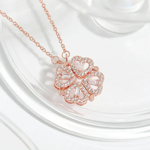 Magnetic Clover Heart Pendant Necklace – 4-Piece Zircon Set - Image 3