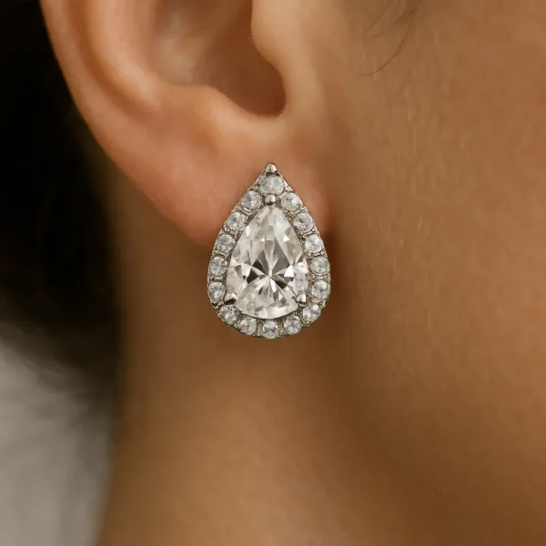 Pear Cut Solitaire Earrings in 925 Sterling Silver - Image 2