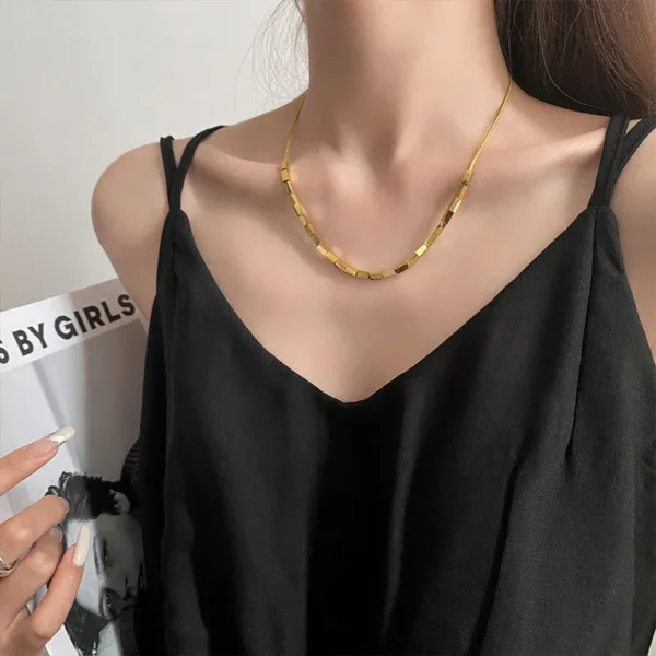 18K Gold Plated Bar Necklace for Women | Minimalist Titanium Steel Pendant Jewelry - Image 2