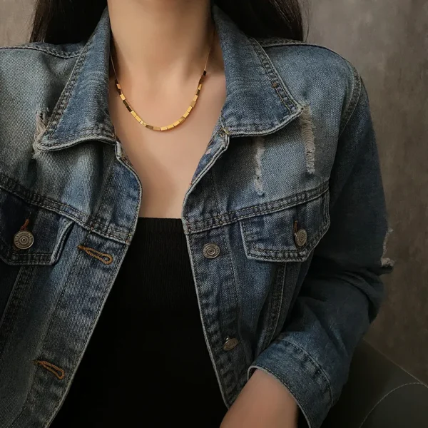 18K Gold Plated Bar Necklace for Women | Minimalist Titanium Steel Pendant Jewelry - Image 3