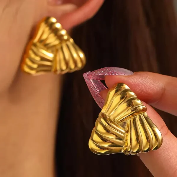 Geometric Gold Swirl Earrings - Image 2