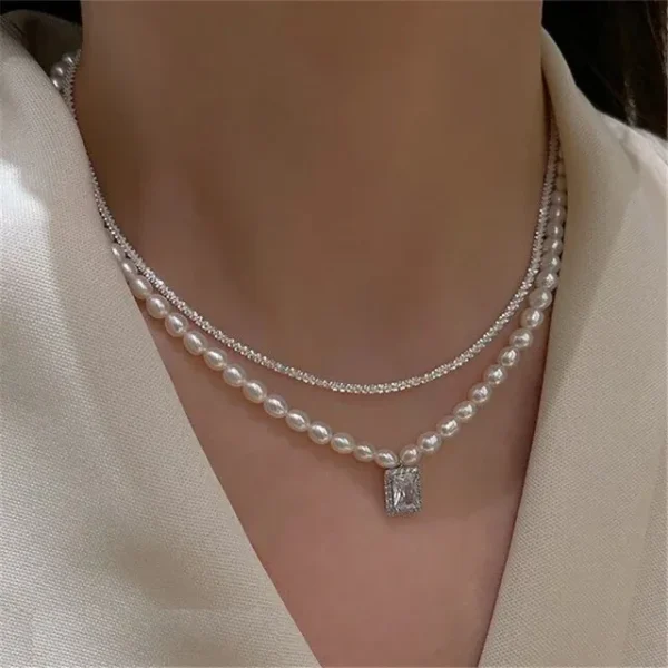 Natural Pearl Necklace with Hallmarked Pure Silver Chain