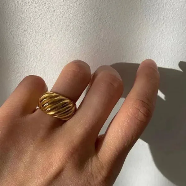 Textured Dome Gold Ring – Bold Minimalist Statement Ring - Image 3