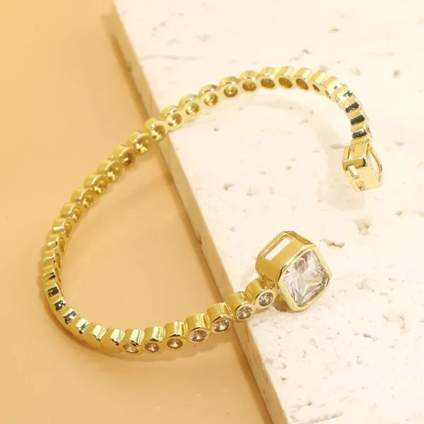 Adjustable Baguette Cuff Bracelet – Gold-Plated, Tarnish-Free Fashion Jewelry - Image 2
