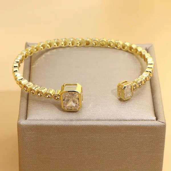 Adjustable Baguette Cuff Bracelet – Gold-Plated, Tarnish-Free Fashion Jewelry