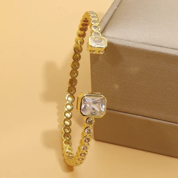 Adjustable Baguette Cuff Bracelet – Gold-Plated, Tarnish-Free Fashion Jewelry - Image 3