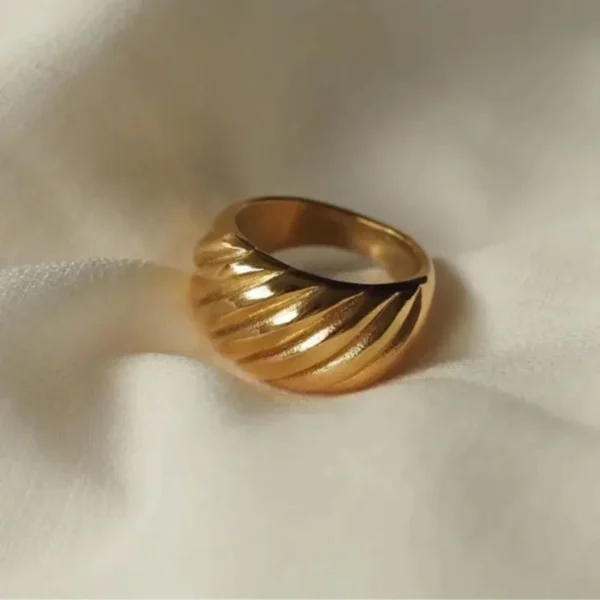 Textured Dome Gold Ring – Bold Minimalist Statement Ring - Image 4