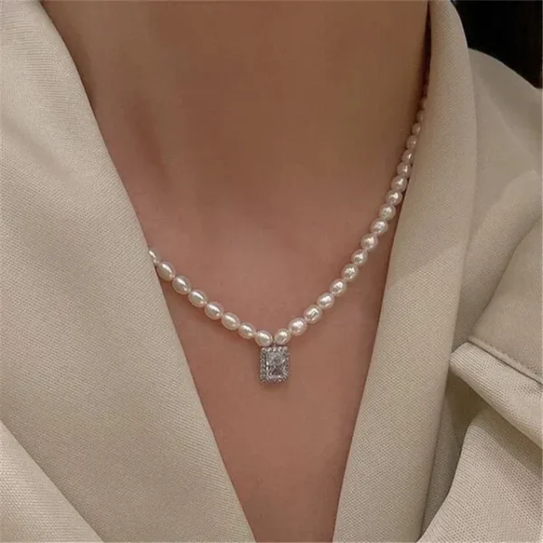 Natural Pearl Necklace with Hallmarked Pure Silver Chain - Image 2