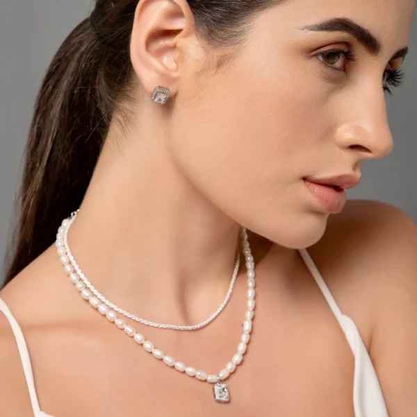 Natural Pearl Necklace with Hallmarked Pure Silver Chain - Image 3