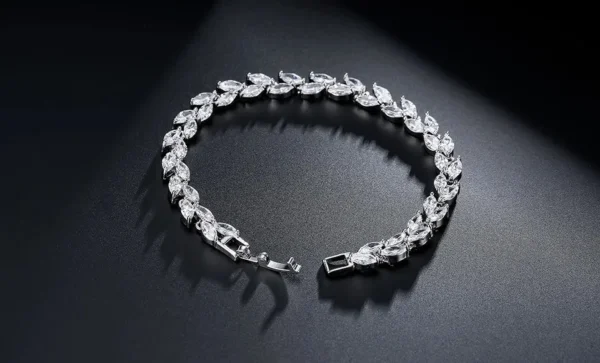 Crystal Bridal Tennis Bracelet – Swarovski Marquise Stones on White Gold Plated Silver