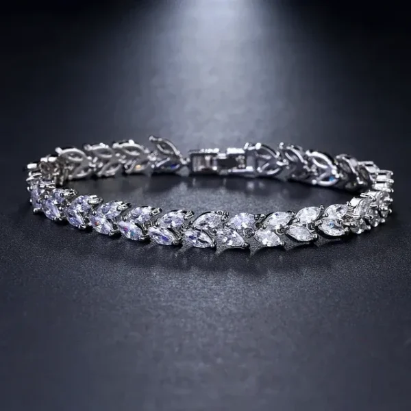 Crystal Bridal Tennis Bracelet – Swarovski Marquise Stones on White Gold Plated Silver