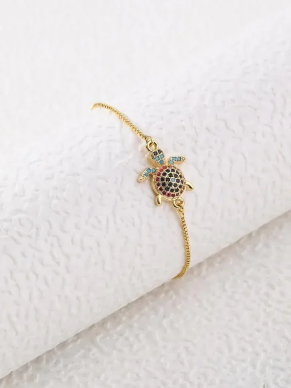 Gold-Plated Turtle Charm Bracelet - Image 2