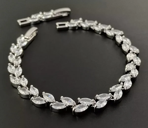 Crystal Bridal Tennis Bracelet – Swarovski Marquise Stones on White Gold Plated Silver - Image 3