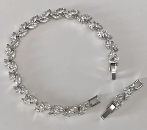 Crystal Bridal Tennis Bracelet – Swarovski Marquise Stones on White Gold Plated Silver - Image 2